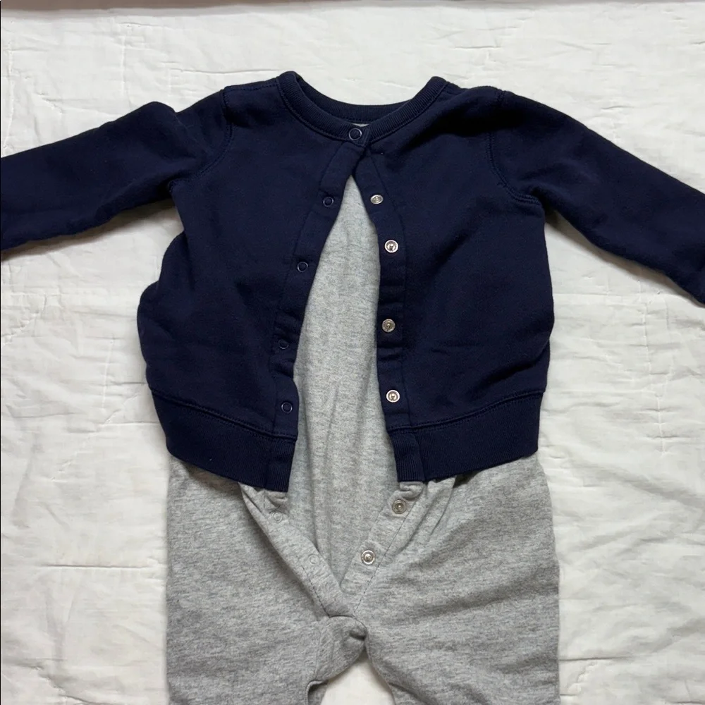 Baby Gap Navy Blue &‎ Gray Plaid Logo Toddler Jumpsuit One-Piece